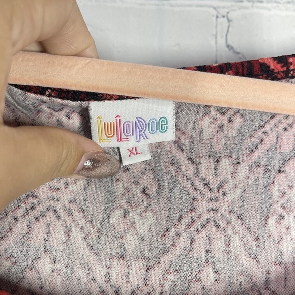 LuLaRoe Dress Dress XL Fit Flare Artsy Munroe Pink Red Skater Stretch - Picture 6 of 13